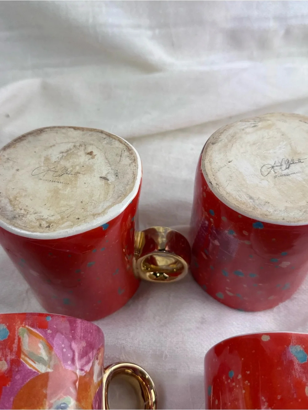 Anthropologie Deer Ceramic Mug Set in Pink and Red